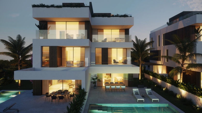 D-3718_8 PROJEKT! Luxus Meerblick-Reihenhaus mit privatem Garten, Pool und herrlichen Meerblick in Portocolom