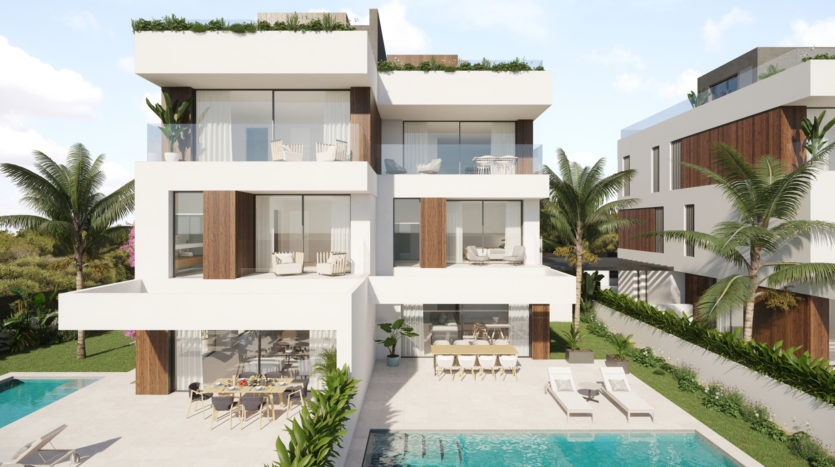 D-3718_8 PROJEKT! Luxus Meerblick-Reihenhaus mit privatem Garten, Pool und herrlichen Meerblick in Portocolom